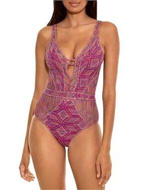 Becca by Rebecca Virtue~Crochet One-Piece Swimsuit~Pink/Purple Multi Medium 🩷💜